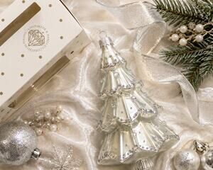SZKLO-DEKOR Handmade Poland Silver Glass Christmas Tree Ornament Boxed